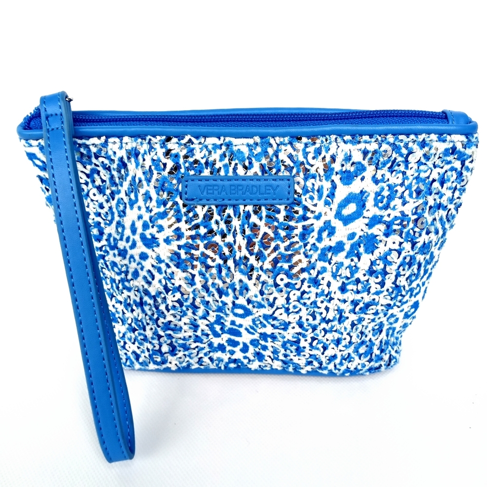 Vera bradley blue mesh sequence wristlet bag